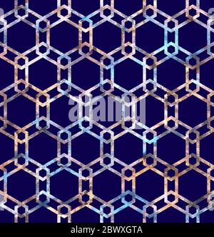 Grille géométrique hexagonale colorée sur fond sombre. Motif sans couture texturé avec texture mélancole Banque D'Images