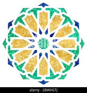 Motif fleurs arabes motif géométrique rond et éléments texturés. Emblème ou signe de fleur arabesque isolé sur fond blanc Banque D'Images