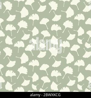 Motif sans coutures Ginkgo Biloba. Vector Botanical Plant pour la conception textile textile de tissu et les papiers peints d'intérieur. Sauge pâle sur fond ivoire Illustration de Vecteur