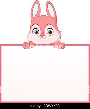 Lapin rose tenant une affiche vide Illustration de Vecteur