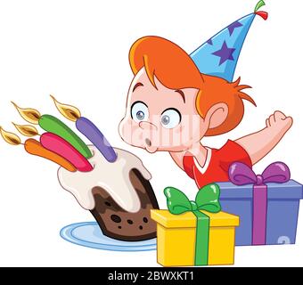 Anniversaire boy blowing candles Illustration de Vecteur