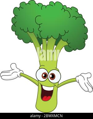 Joyeux brocoli de dessin animé levant ses mains Illustration de Vecteur