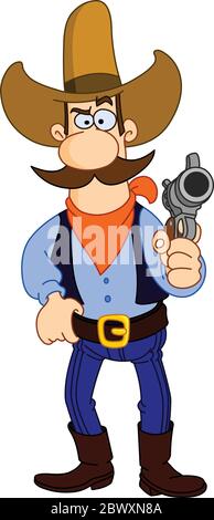 Cow-boy de dessin animé tenant son fusil Illustration de Vecteur