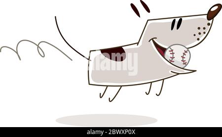 Joyeux chien courant avec une balle de baseball dans la bouche Illustration de Vecteur