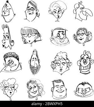 Ensemble de visages de personnes dessinées à la main par un vecteur Illustration de Vecteur