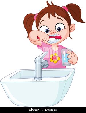 Jeune fille se brosser les dents Illustration de Vecteur