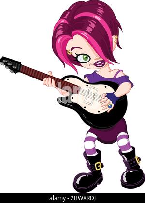 Cool jeune rock fille jouant de la guitare Illustration de Vecteur