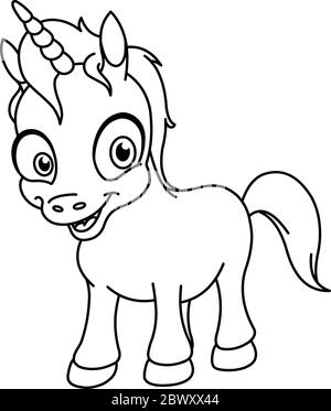 licorne souriante. Page de coloriage d'illustration d'illustration d'illustration vectorielle. Illustration de Vecteur