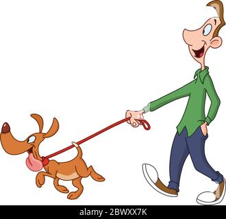 Homme chien marche Illustration de Vecteur