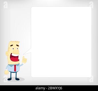 Homme d'affaires de dessin animé parlant à travers un ballon blanc Illustration de Vecteur