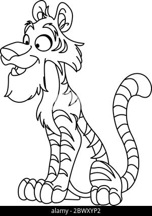 Jeune tigre souligné. Page de coloriage d'illustration d'illustration d'illustration vectorielle. Illustration de Vecteur