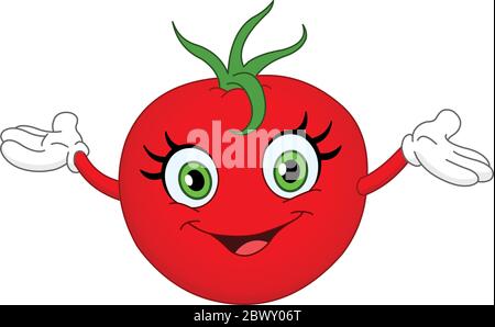 Joyeuse bande dessinée tomate levant les mains Illustration de Vecteur