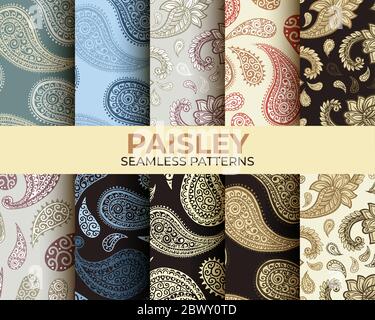 Collection Paisley Patterns, décoration florale colorée sans couture, motif vectoriel. Décoration abstraite à motif cachemire vintage, fond en tissu fleuri Illustration de Vecteur