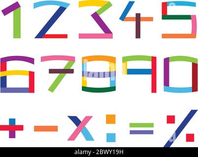 Jeu de chiffres et de symboles mathématiques colorés Illustration de Vecteur