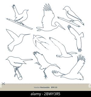 Ensemble d'illustrations Bird Line Vector Template Illustration Design. Vecteur EPS 10. Banque D'Images