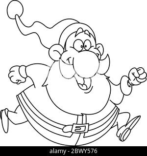 Père Noël en cours d'exécution. Page de coloriage d'illustration d'illustration d'illustration vectorielle. Illustration de Vecteur