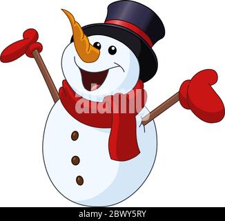 Bonhomme de neige heureux en regardant et levant les bras Illustration de Vecteur