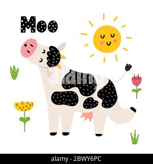 Carte Moo avec une vache drôle Illustration de Vecteur