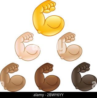 Biceps flexed main emoji de diverses tons de peau Illustration de Vecteur