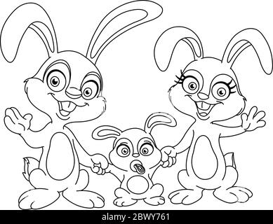 Famille de lapins avec contour. Page de coloriage d'illustration vectorielle. Illustration de Vecteur