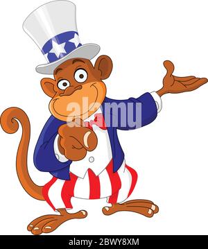 Pointant singe habillé comme Uncle Sam icône je veux vous Illustration de Vecteur