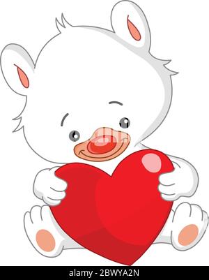 Ours en peluche blanc tenant un grand coeur Illustration de Vecteur