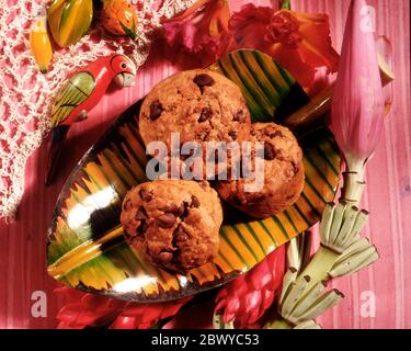 Muffins au chocolat et à la banane Banque D'Images