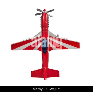 Photo isolée d'un jouet d'avion de sport de course sur fond blanc vue supérieure. Banque D'Images