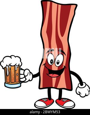 Mascotte de bacon avec bière - UNE illustration de dessin animé d'une mascotte de bacon avec bière. Illustration de Vecteur