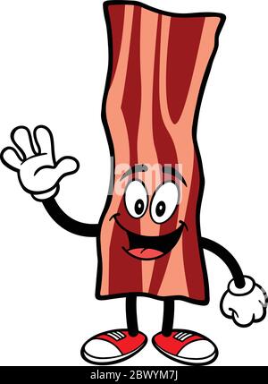 Waving de la mascotte de la bande de bacon - UNE illustration de dessin animé d'une mascotte de la bande de bacon. Illustration de Vecteur