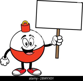 Pêche de la mascotte de Bobber avec enseigne - UN dessin-modèle Illustration d'une mascotte de Bobber de pêche avec enseigne. Illustration de Vecteur