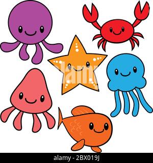 Les caraïtes de la mer de Kawaii - UN dessin de cratères de la mer de Kawaii. Illustration de Vecteur