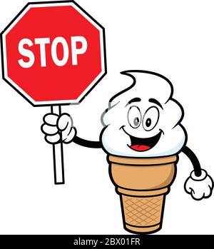 Mascotte de glace avec panneau stop - UNE illustration de dessin animé d'une mascotte de glace avec panneau stop. Illustration de Vecteur