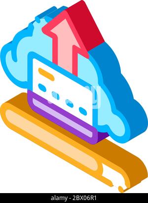 Illustration du vecteur d'icône isométrique de radiation de données via le stockage dans le cloud Illustration de Vecteur