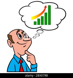 Penser à la Bourse gain - UNE illustration de dessin animé d'un homme pensant à la Bourse gain. Illustration de Vecteur