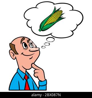 Penser au maïs - une illustration d'une personne pensant au maïs. Illustration de Vecteur
