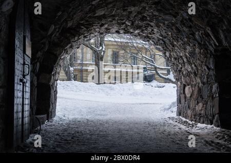 Porte d'entrée de Suomenlinna, Helsinki en hiver Banque D'Images