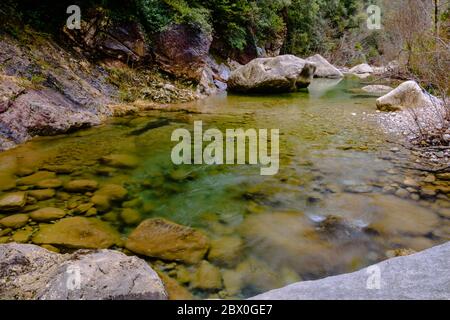Bel endroit allant de Sadernes à St.Aniol d'Aguja, dans les montagnes Alta Garrotxa (Catalogne, Espagne) Banque D'Images