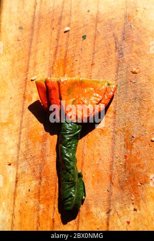 Poivrons rouges et aubergines séchés, farcis avec de la viande hachée, du riz, des herbes et des épices de dinde. Poivrons farcis, une cuisine turque traditionnelle à Gaziant Banque D'Images