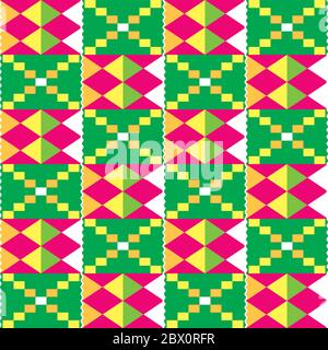 African Kente tribal géométrique sans couture motif, traditionnel nwentoma style toile vecteur textile design dans le rose et le vert Illustration de Vecteur