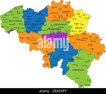 Carte politique colorée de Belgique avec des couches clairement étiquetées et séparées. Illustration vectorielle. Illustration de Vecteur