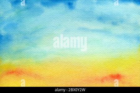 arrière-plan aquarelle abstrait dans des teintes bleues et jaunes, ciel abstrait et fond de plage dans l'illustration aquarelle Banque D'Images