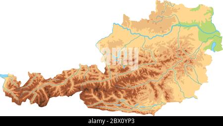 Carte physique haute détaillée de l'Autriche. Illustration de Vecteur