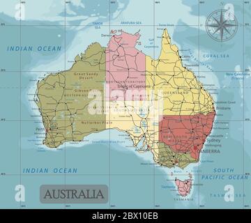 Australie - carte politique modifiable très détaillée avec des couches séparées. Illustration de Vecteur