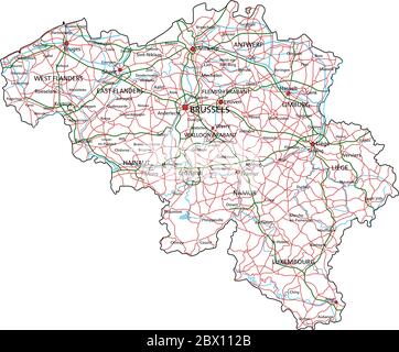 Carte routière et routière de la Belgique. Illustration vectorielle. Illustration de Vecteur