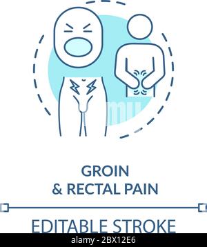 Icône de concept de douleur rectale et d'aine. Symptômes courants de prostatite, problèmes de santé hommes idée ligne mince illustration. Signes de maladies masculines. iso vectoriel Illustration de Vecteur