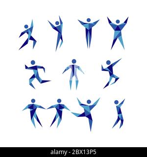Bleu Active People Figure logo symbole ensemble d'icônes Illustration de Vecteur