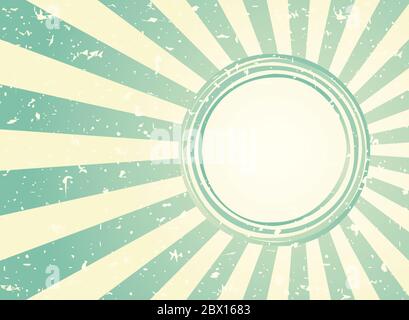 Rétro lumière du soleil estompé large fond avec cadre rond de sorbby pour le texte. Fond bleu et vert en rafale de couleur. Illustration du modèle vectoriel. Faisceau de soleil r Illustration de Vecteur
