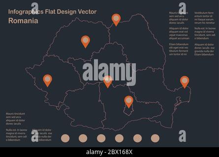 Infographiques Roumanie carte contour, design plat, couleur bleu orange vecteur Illustration de Vecteur