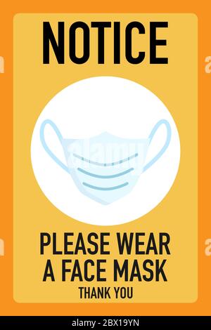 Remarque : veuillez porter un concept de vecteur de signalisation pour masque facial. Après le coronavirus ou Covid-19, causant le changement de mode de vie des humains à nouveau NOR Illustration de Vecteur